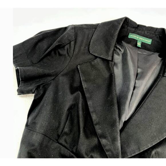 Harve Benard Short Sleeve Lined Jacket 2 Button Cotton Black Blazer M - Picture 1 of 7
